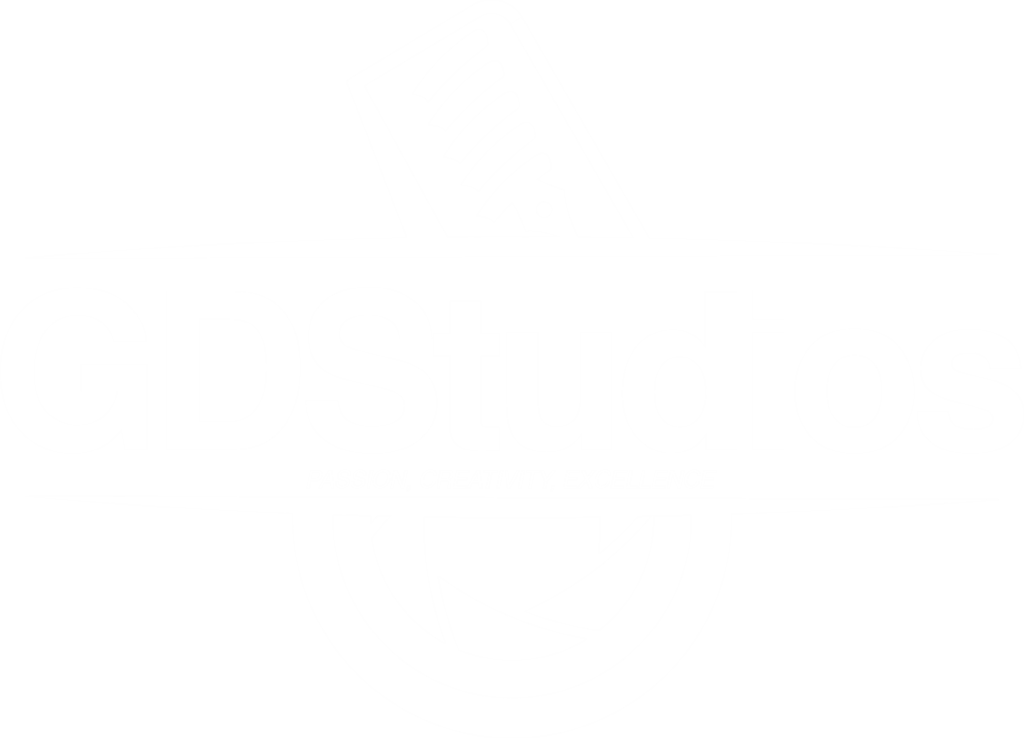 GDStudios BRAND LOGO; PASSION; CREATIVITY; EXCELLENCE.