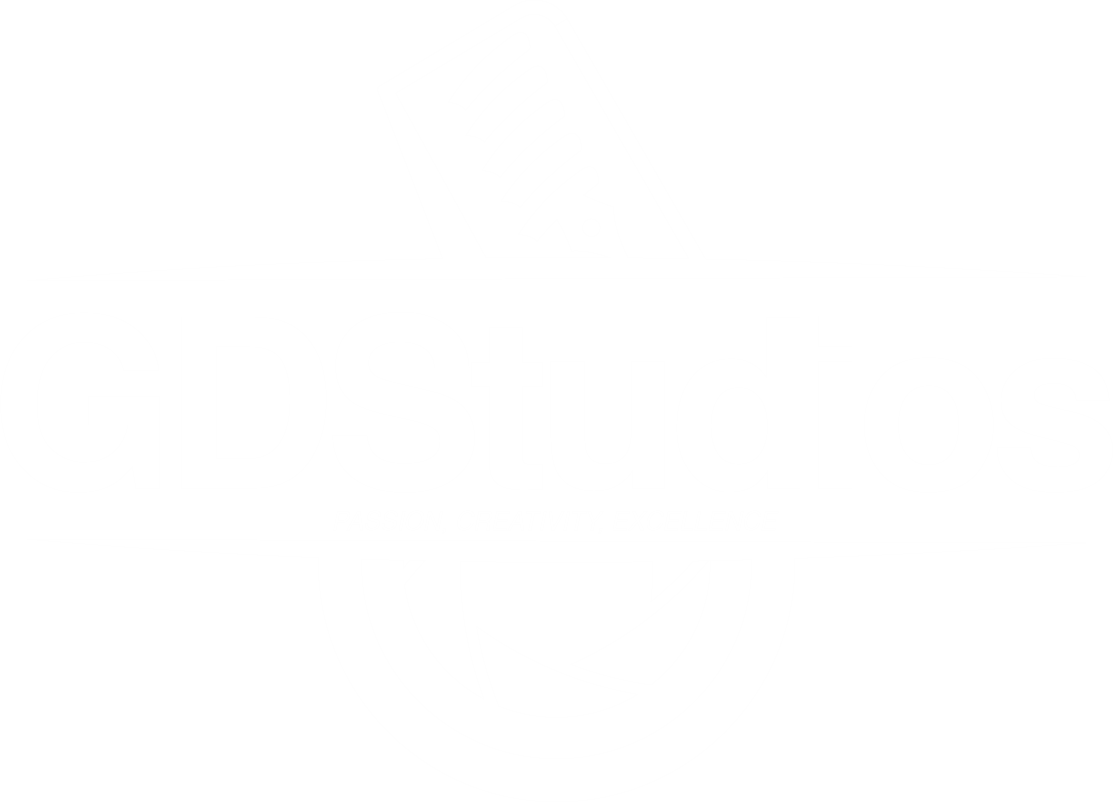 GDStudios BRAND LOGO; PASSION; CREATIVITY; EXCELLENCE.